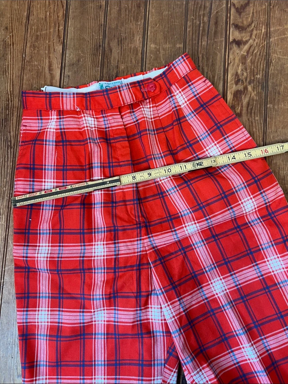 Vintage women’s shorts 1960s ultra high waist Red Plaid Cotton